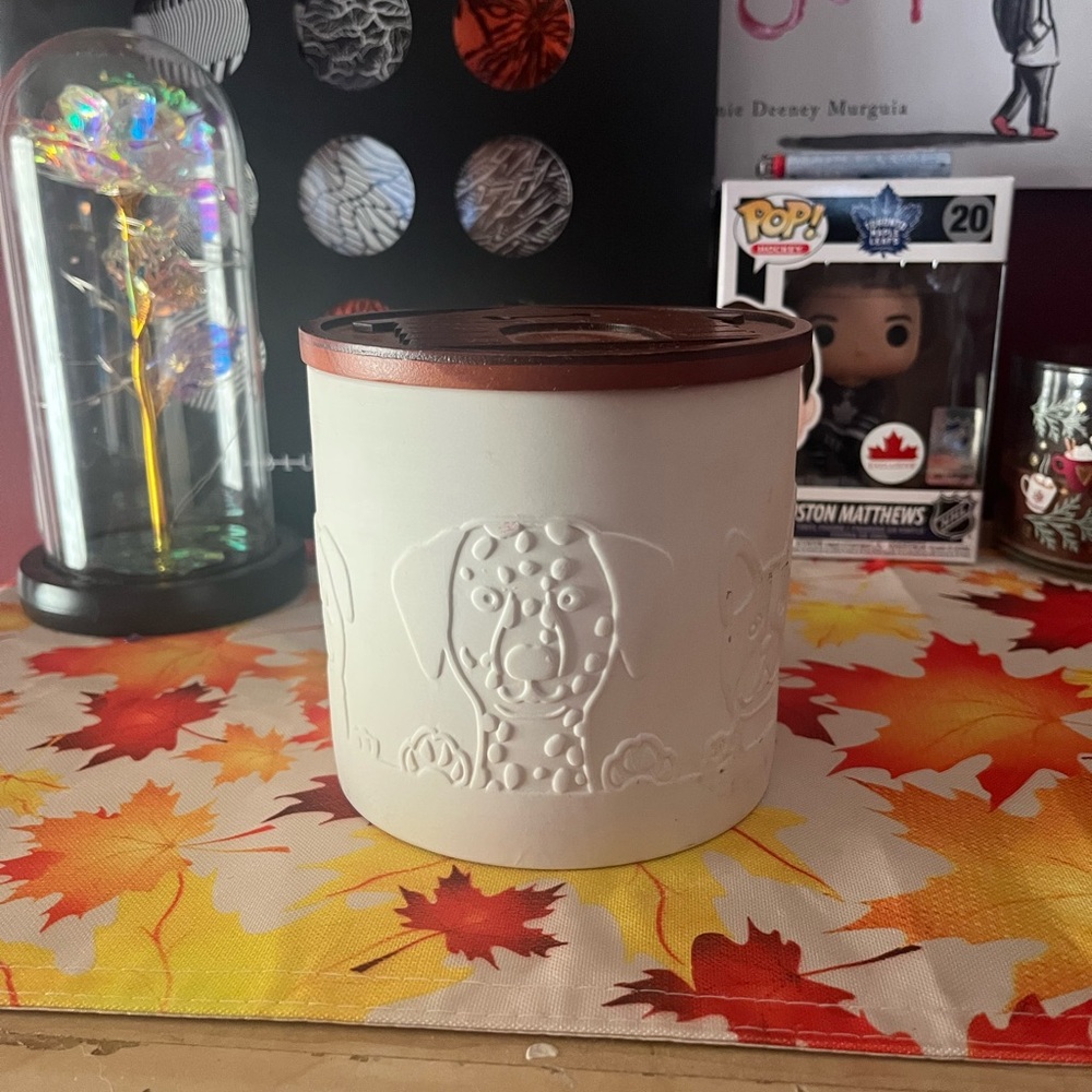 White Glass Dog Candle